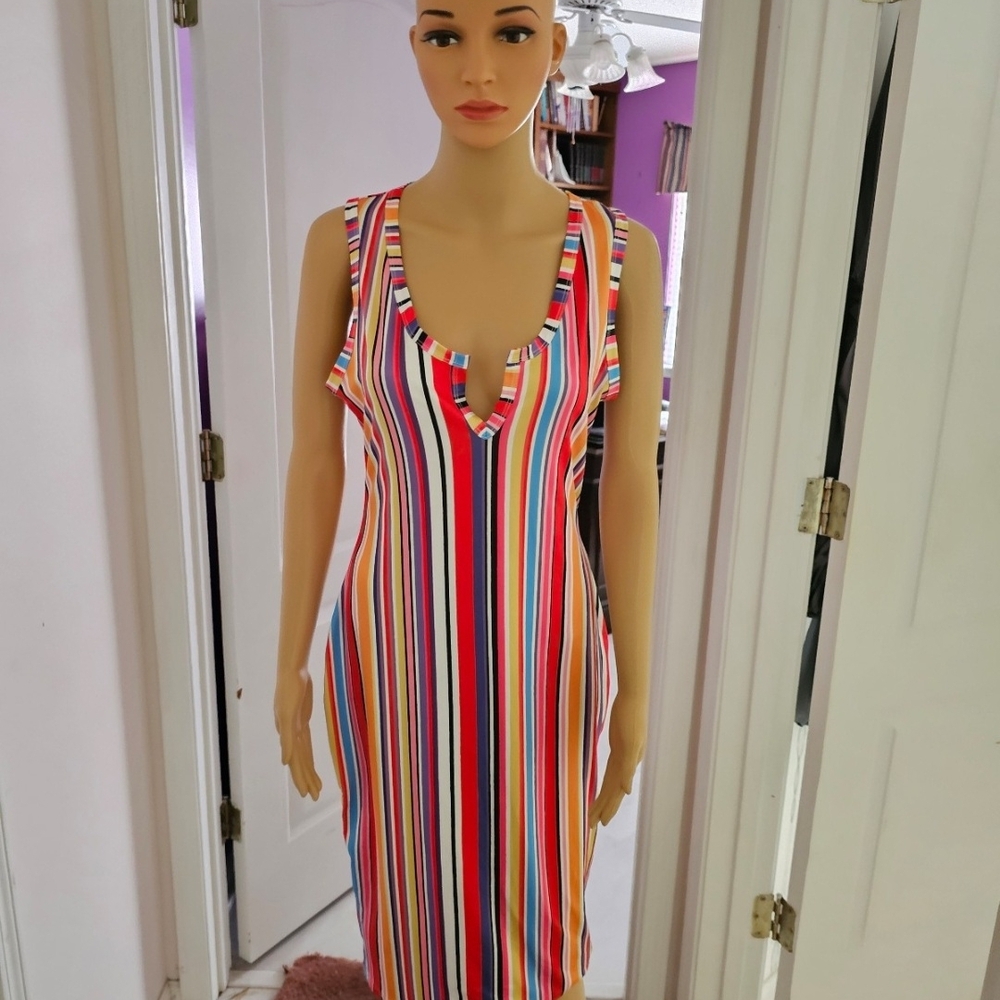 Colorful Vertical Stripe Sleeveless Dress